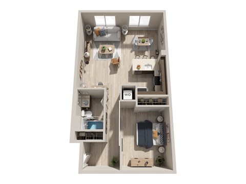 Floor plan for 1 bed, 1 bath, 845 sqft